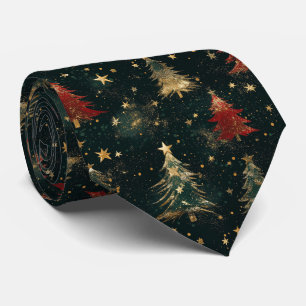 Cravate Sapins de Noël et Étoiles Pailletés (2)