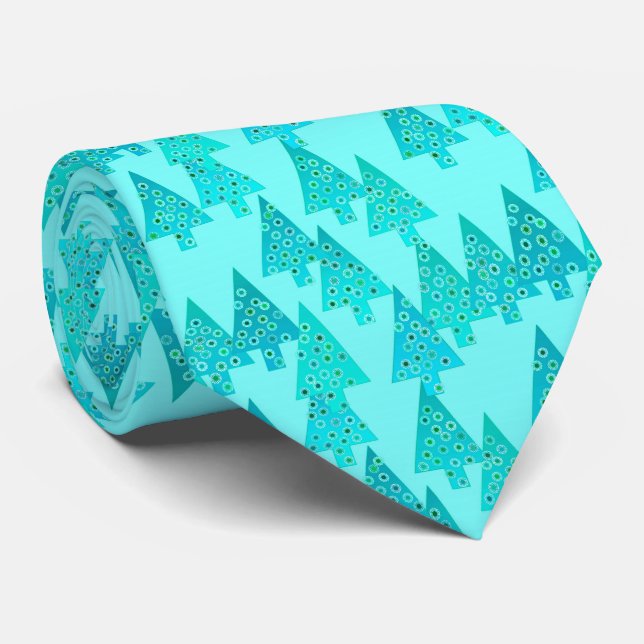 Cravate Sapins de Noël fleurs modernes - aqua & paon (Roulé)