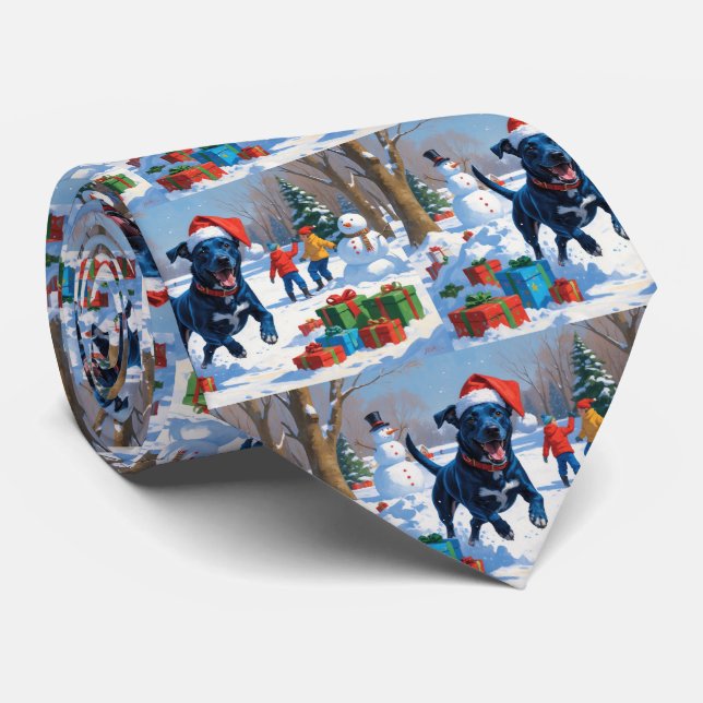 Cravate Scène festive de Noël avec Blue Heeler dans la nei (Roulé)