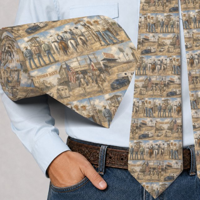Cravate Scènes de jours de rodéo occidental (Western Rodeo Days Scenes from the Rodeo Necktie includes cowboys, cowgirls, horses, arena and more)