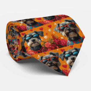 Cravate Schnauzer au cœur Roses Saint-Valentin
