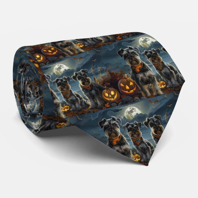 Cravate Schnauzer Halloween Épouvantable  (Roulé)