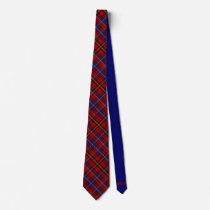 Cravate Scottish Stewart Clan Tartan Cobalt Blue & Initial