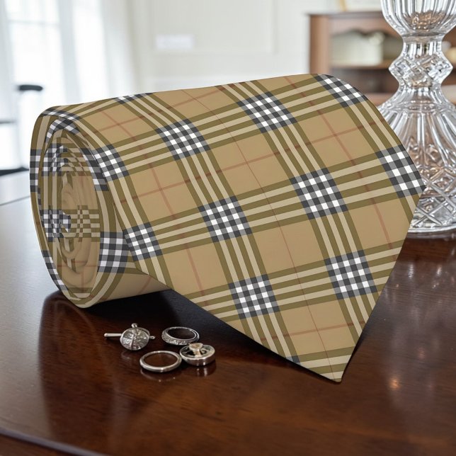 Cravate Scottish Tartan Tan Custom Necktie (Créateur téléchargé)