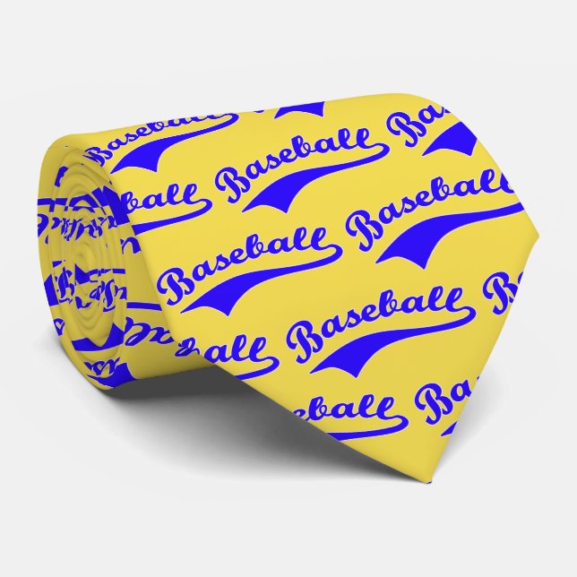 Cravate Script De Baseball En Bleu (Roulé)