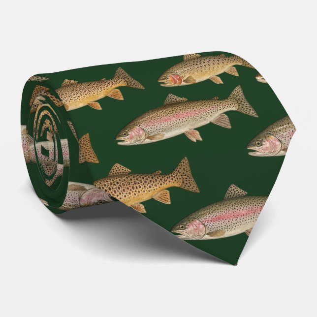 Cravate Seamless Pattern Fishing Lover  – Trout Fishing    (Roulé)