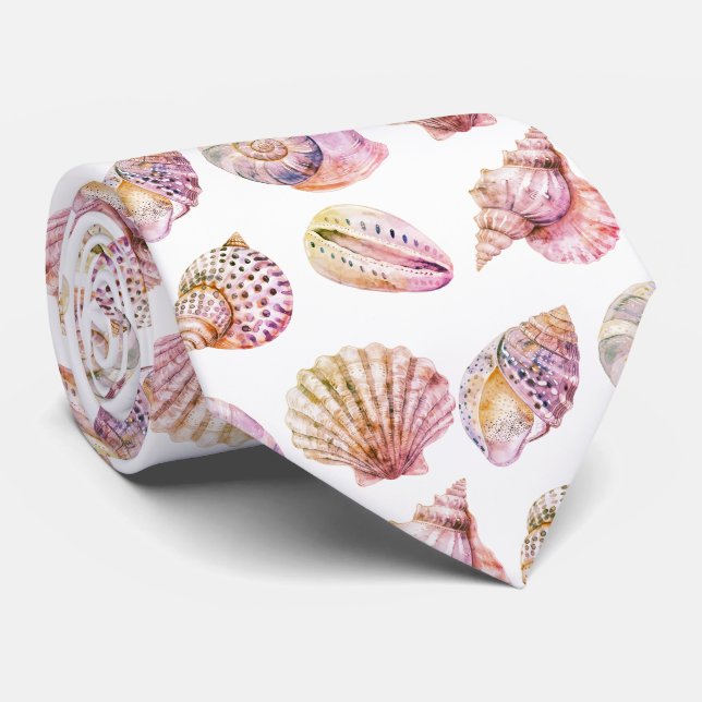 Cravate Seashell Ocean Nautical Pattern Neck Tie (Roulé)