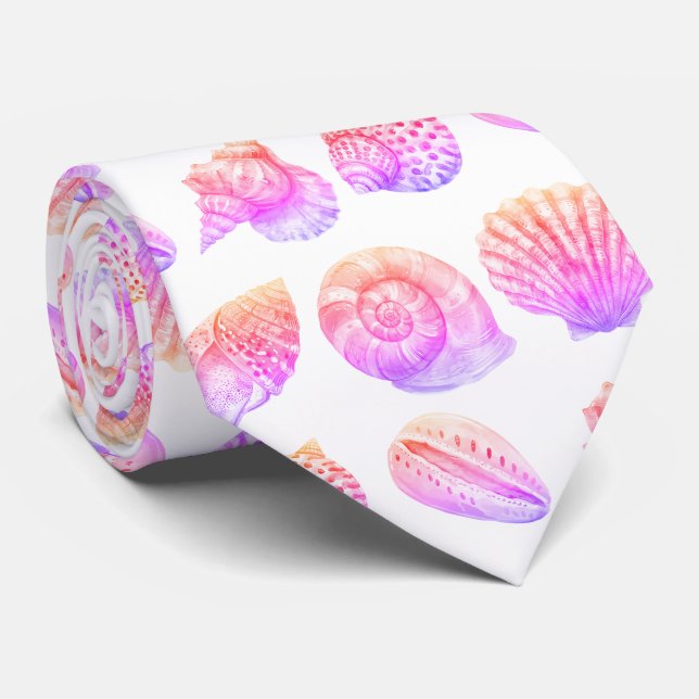 Cravate Seashell Ocean Nautical Pattern Neck Tie (Roulé)