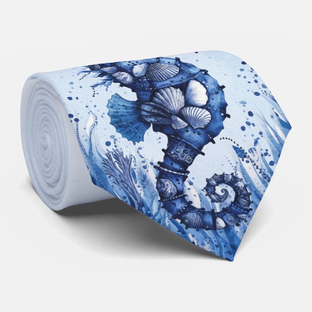 Cravate Seashells Seahorse (Roulé)