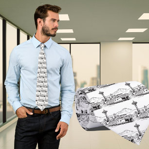 Cravate Seattle Ferry Washington State Line Art