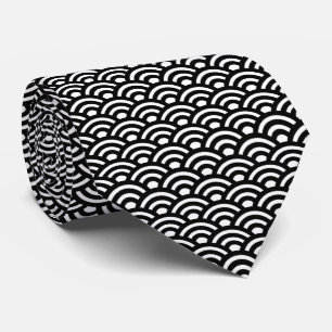 Cravate Seigaiha, Vagues, Japonais, Noir et Blanc