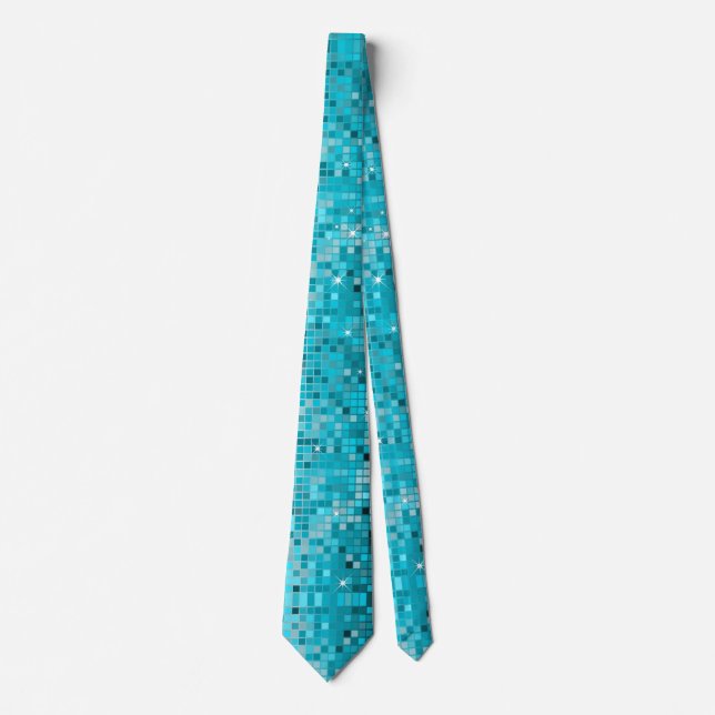 Cravate Séquins Turquoise Métallique Regardez Les Miroirs  (Devant)