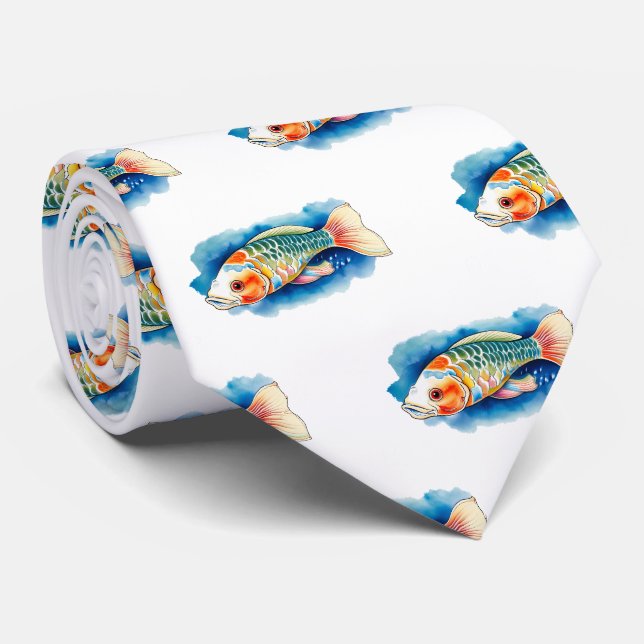 Cravate - Série aquarelle : Koi Fish (Roulé)