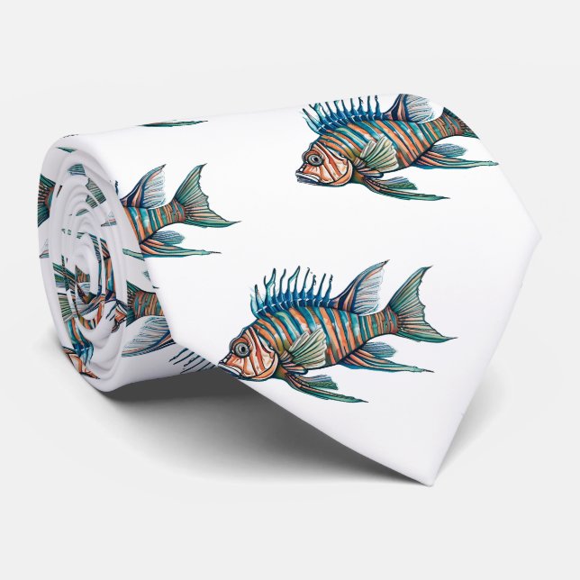 Cravate - Série Aquarelle : Poisson-Lion (Roulé)