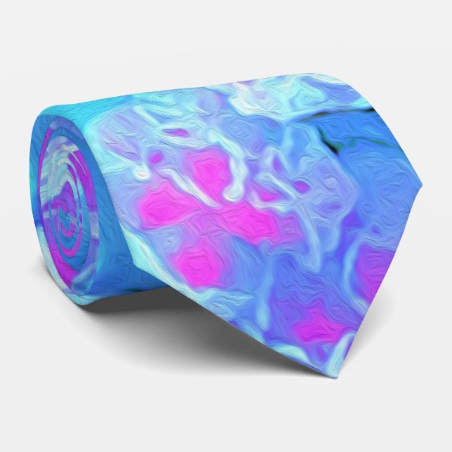 Cravate Série subaquatique Succulente Bleue et Rose Chaud (Roulé)