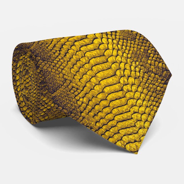 Cravate Serpent jaune Cuir Texture Snakeskin (Roulé)
