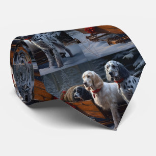 Cravate Setter Anglais Décor de Noël Traîneau enneigé