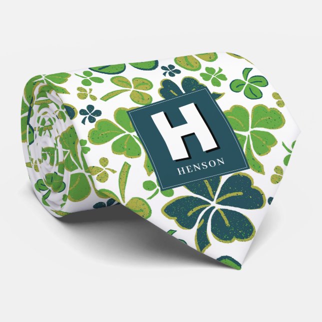 Cravate Shamrock de trèfle Monogrammed Saint Patrick`s Day (Roulé)