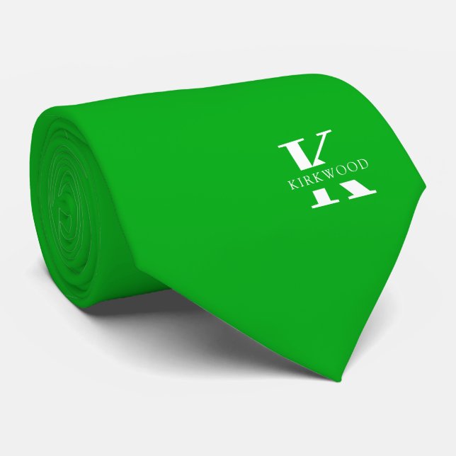 Cravate Shamrock Green Elegant Monogramme + Nom (Roulé)