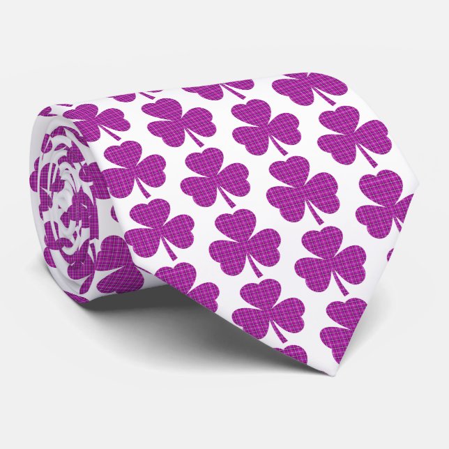 Cravate Shamrock Shape Plaid Pink Purple Neck Tie (Roulé)