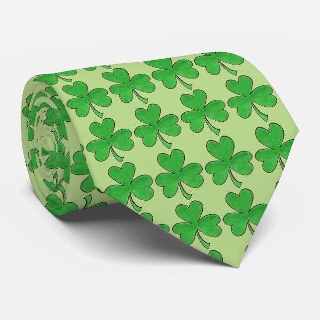 Cravate Shamrock vert Clover Irlandais Saint Patrick's Day (Roulé)