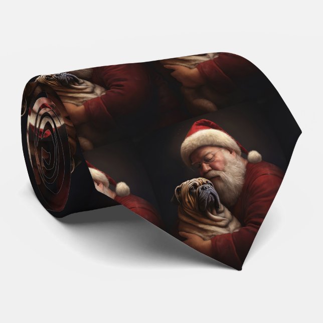 Cravate Shar Pei avec le Père Noël Festive Noël  (Roulé)