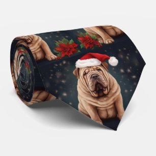 Cravate Shar Pei Chien dans Noël de neige