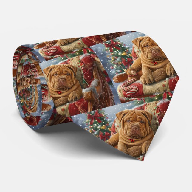 Cravate Shar Pei Chien Fête de Noël (Roulé)