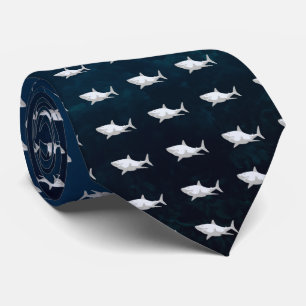 Cravate Shark Drawing of White & Gray Ocean Tiled Necktie