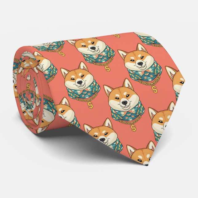 Cravate Shiba Inu Art Necktie – Coral Dog Lover Statement (Roulé)