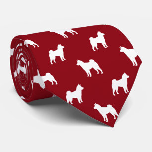 Cravate Shiba Inu Chien Silhouettes Motif Rouge et blanc