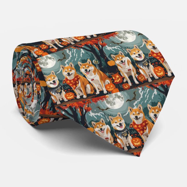 Cravate Shiba Inu Halloween Épouvantable (Roulé)