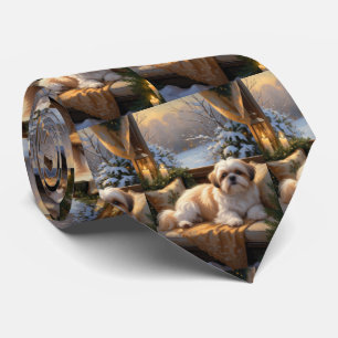 Cravate Shih Tzu avec les lumières de Noël