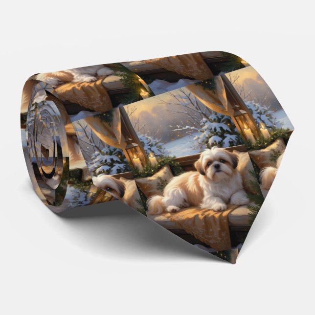 Cravate Shih Tzu avec les lumières de Noël (Roulé)