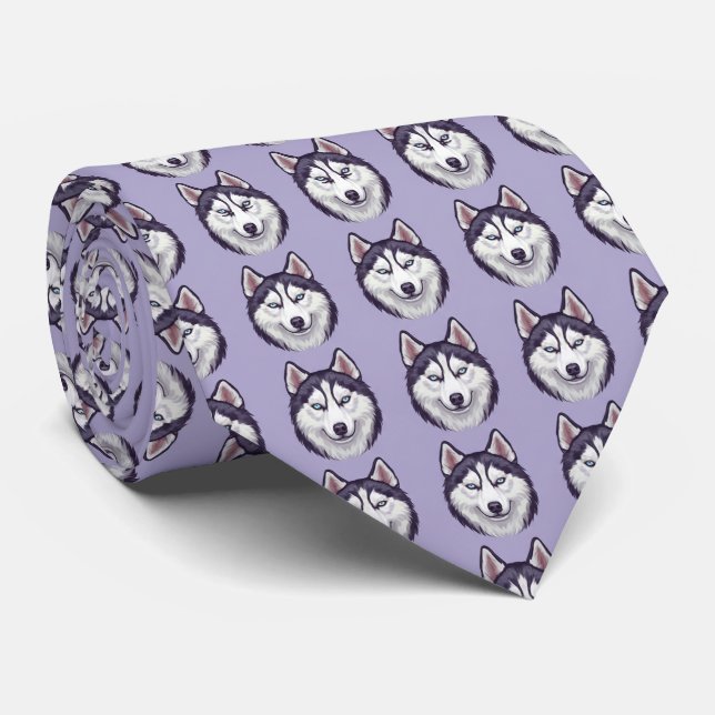 Cravate Siberian Husky Print Necktie – Purple Dog (Roulé)