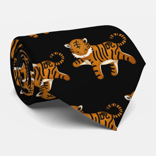 Cravate SIGNE D'Astrologie Zodiac Tigre Migné Chinois (Roulé)