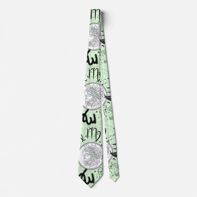 Cravate SIGNE Zodiaque - Virgo.w L Green BG (Devant)