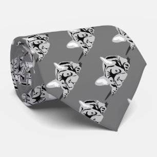 Cravate Silhouette de Bouledogue Français noir, blanc, gri