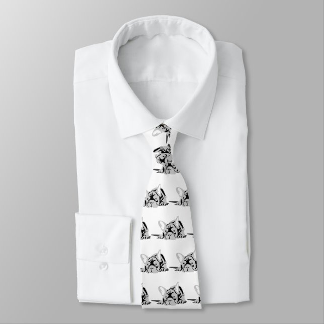 Cravate Silhouette de Bouledogue Français noir et blanc (Attaché)