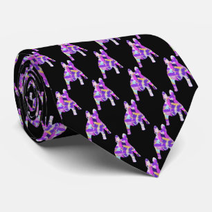 Cravate Silhouette de Bouledogue français Violet Noir de C