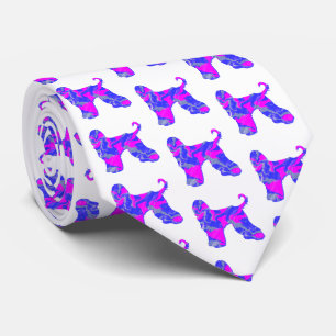 Cravate Silhouette de chien Afghan Hound rose et bleu col