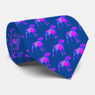 Cravate Silhouette de chien Rottweiler rose bleu col bleu