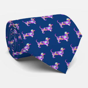 Cravate Silhouette de chien teckel Daxie Violet col bleu f