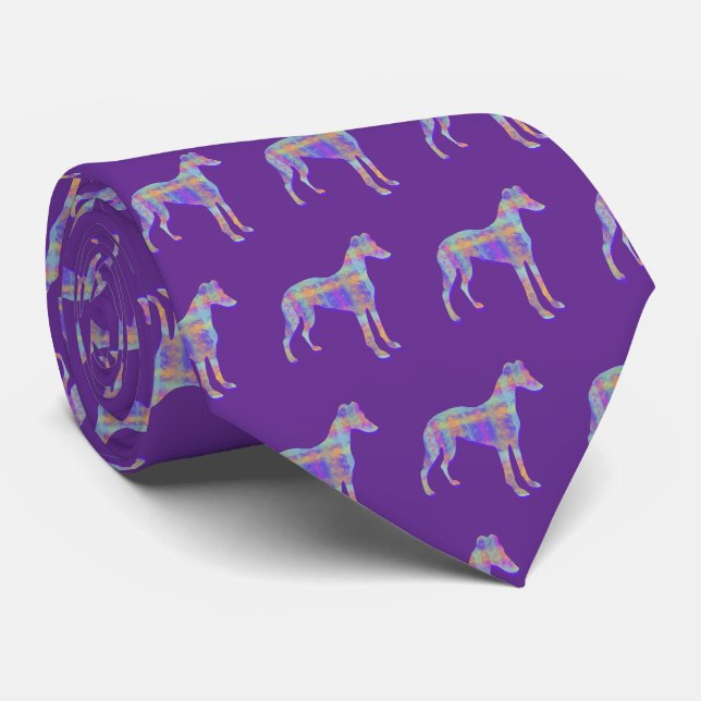 Cravate Silhouette de chien Whippet Lévrier italien Pastel (Roulé)