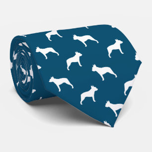 Cravate Silhouettes de Boston Terrier Motif bleu et blanc