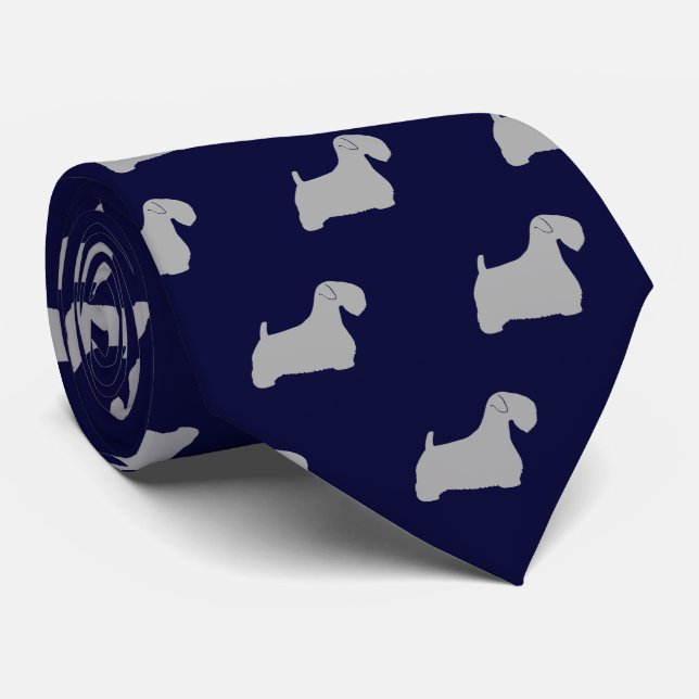 Cravate Silhouettes de Sealyham Terrier Motif bleu et gris (Roulé)