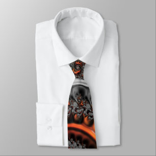 Cravate Silver and Orange Mandelbrot with Sphere Tie