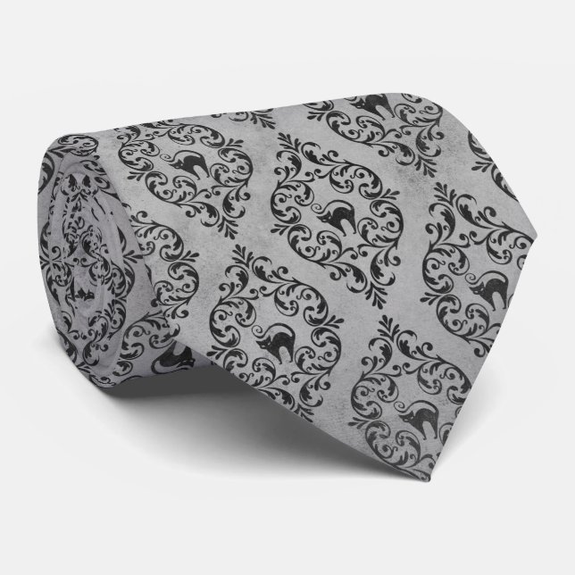 Cravate Silver Gray Halloween Cat TIE (Roulé)