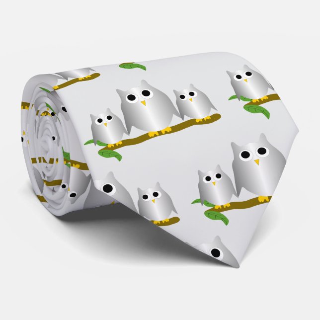 Cravate Silver Owls Design Any Colour Background (Roulé)