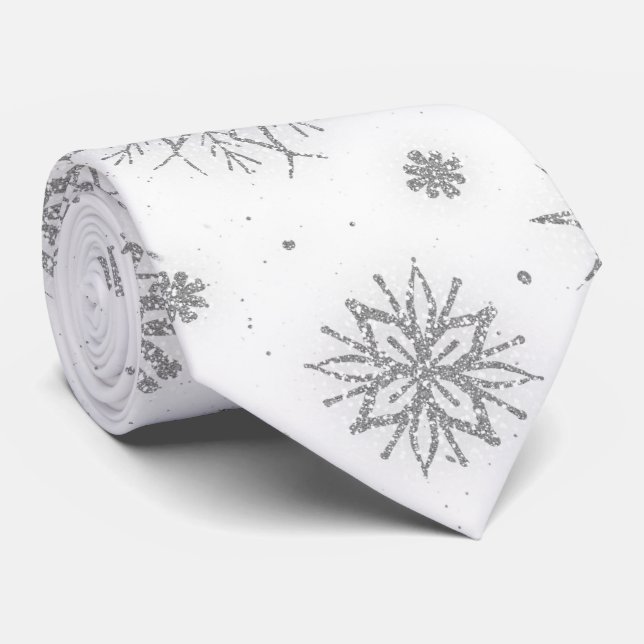 Cravate Silver Snowflakes Design blanc (Roulé)